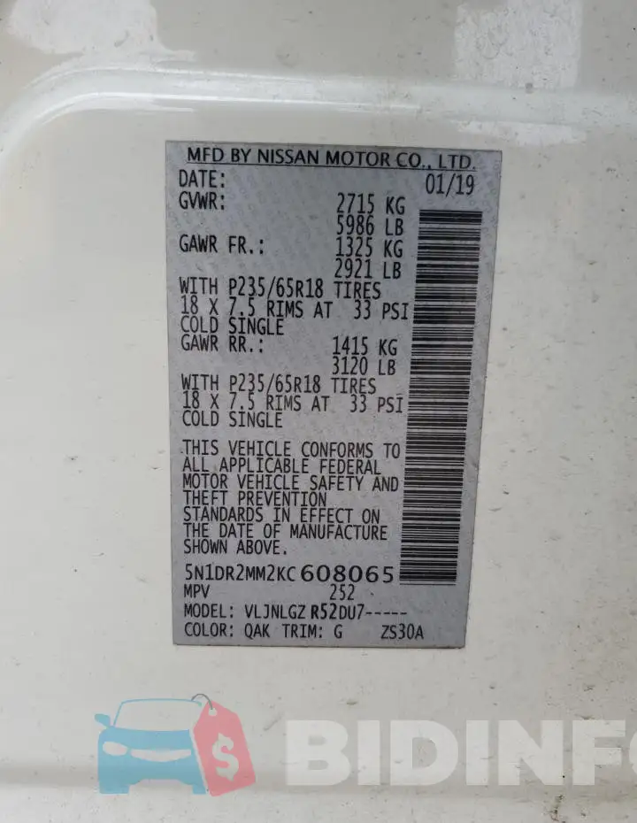 5N1DR2MM2KC608065 Photo# 13