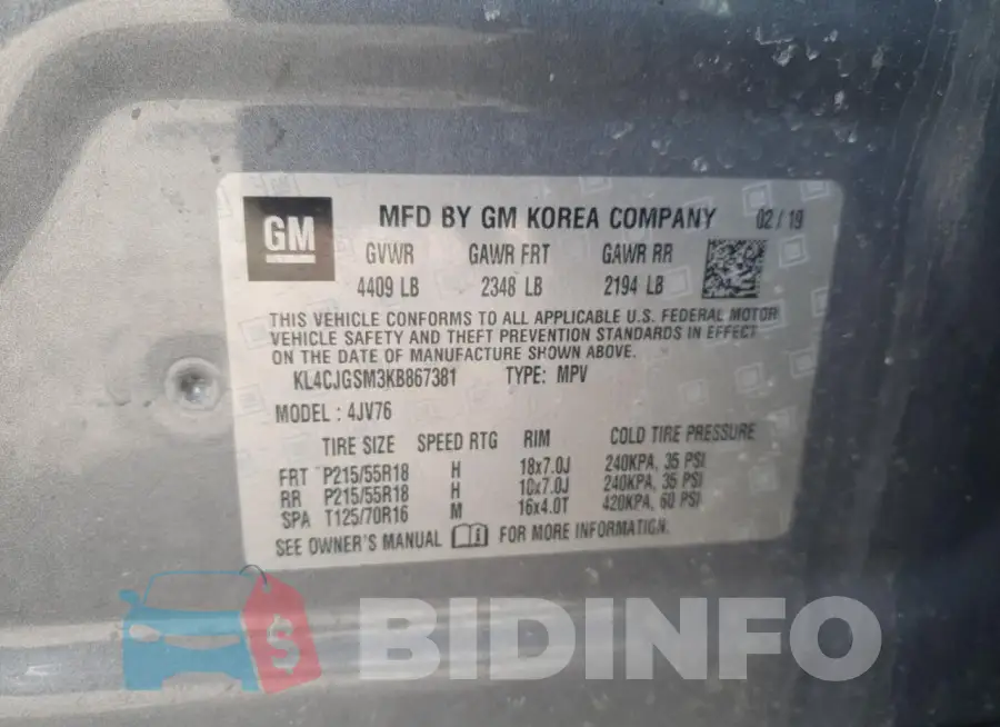 KL4CJGSM3KB867381 Photo# 13