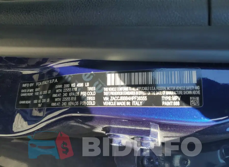 ZACCJBBB4HPF38355 Photo# 13