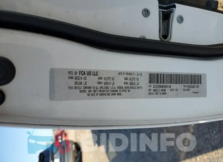 2C3CDXBG9KH664160 Photo# 13