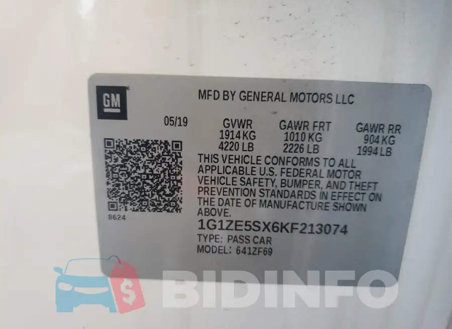 1G1ZE5SX6KF213074 Photo# 13