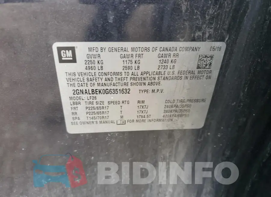 2GNALBEK0G6351632 Photo# 12