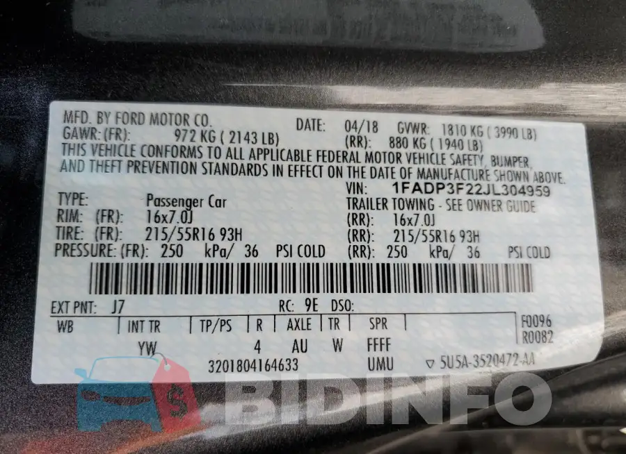 1FADP3F22JL304959 Photo# 12