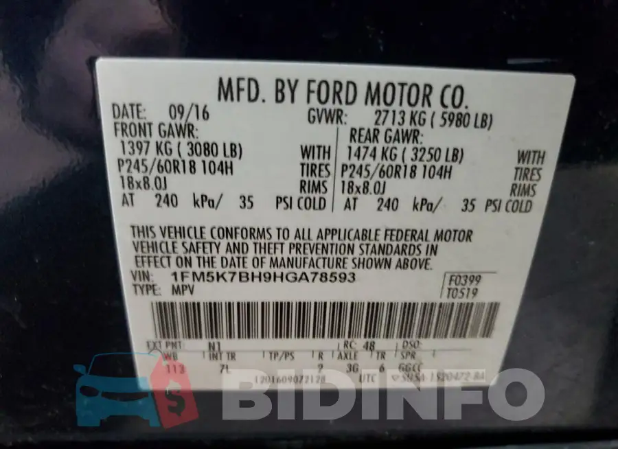 1FM5K7BH9HGA78593 Photo# 13