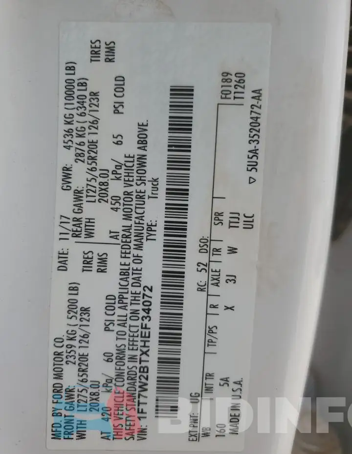 1FT7W2BTXHEF34072 Photo# 13