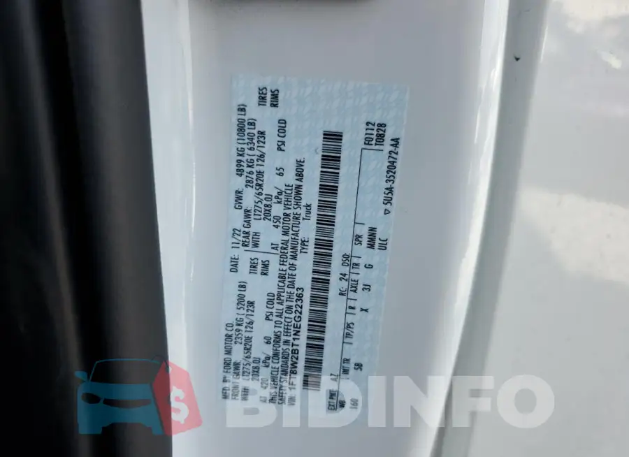 1FT8W2BT1NEG22363 Photo# 13