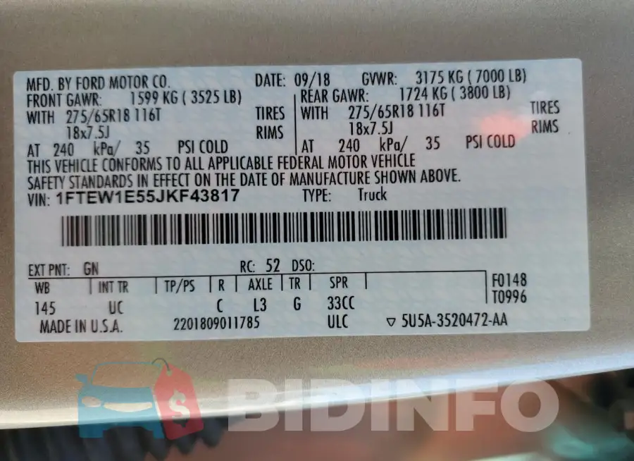 1FTEW1E55JKF43817 Photo# 13