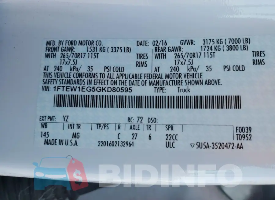 1FTEW1EG5GKD80595 Photo# 12