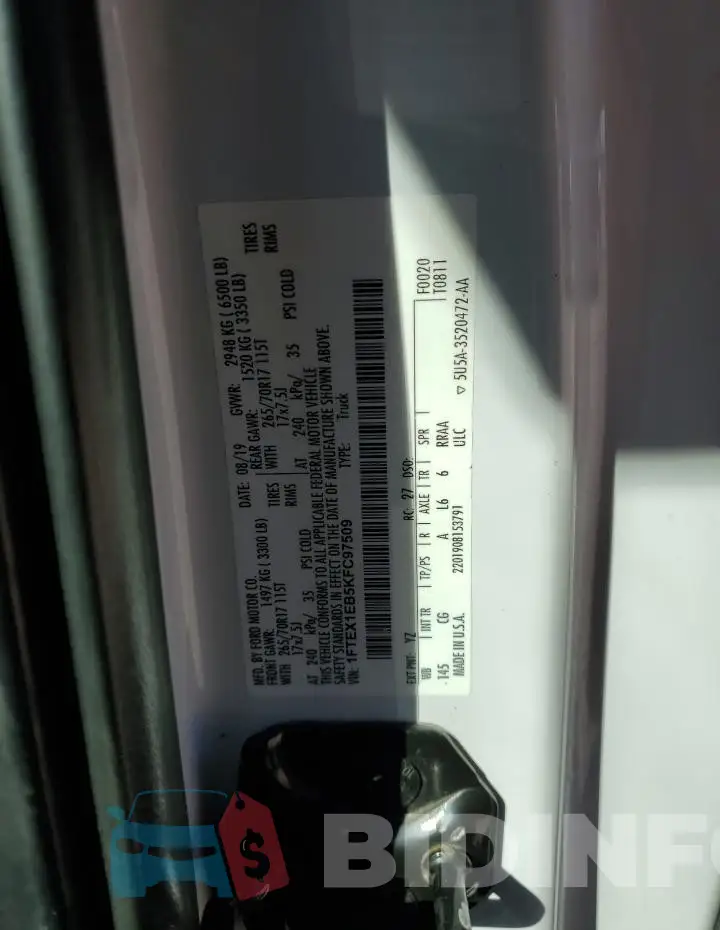 1FTEX1EB5KFC97509 Photo# 12