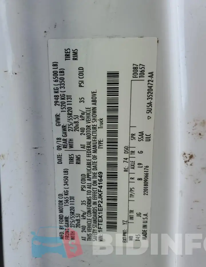 1FTEX1EP2JKF41649 Photo# 12