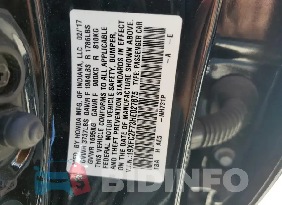 19XFC2F73HE027875 Photo# 12