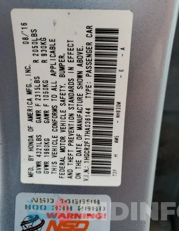 1HGCR2F17HA036144 Photo# 13