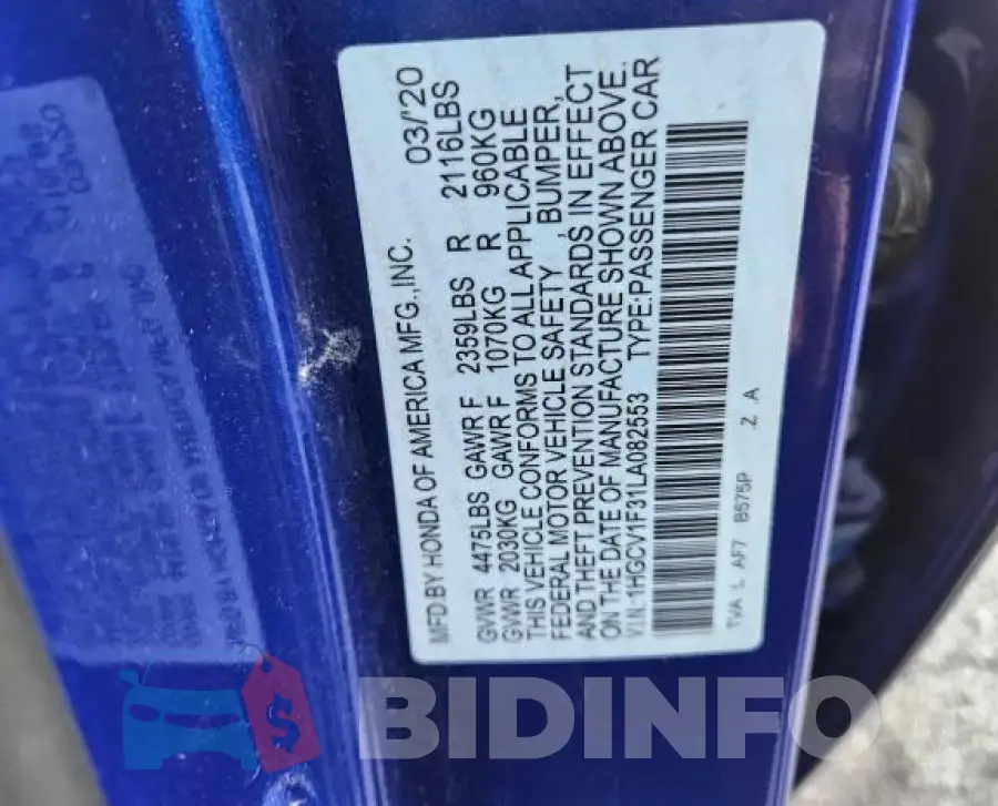 1HGCV1F31LA082553 Photo# 10
