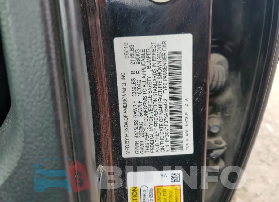 1HGCV1F37KA164432 Photo# 12