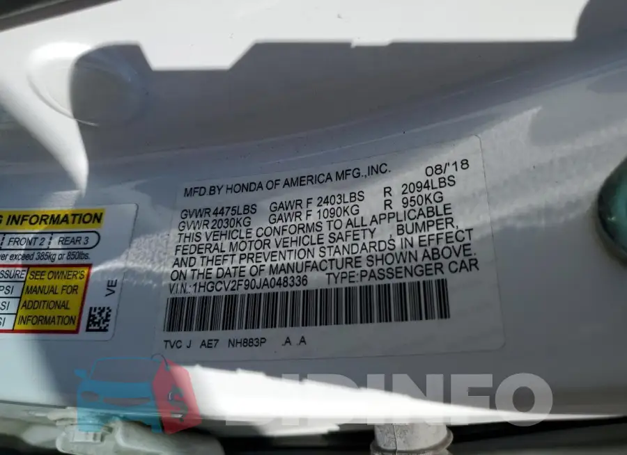 1HGCV2F90JA048336 Photo# 12