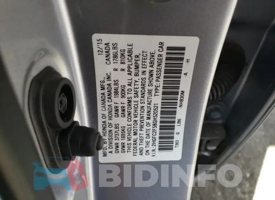 2HGFC2F58GH520521 Photo# 12