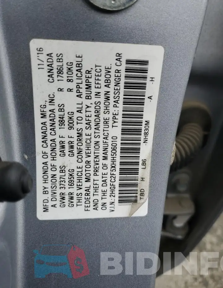2HGFC2F5XHH506010 Photo# 13