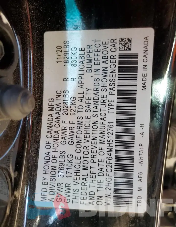 2HGFC2F64MH512761 Photo# 12