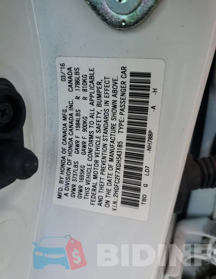 2HGFC2F7XGH543185 Photo# 12