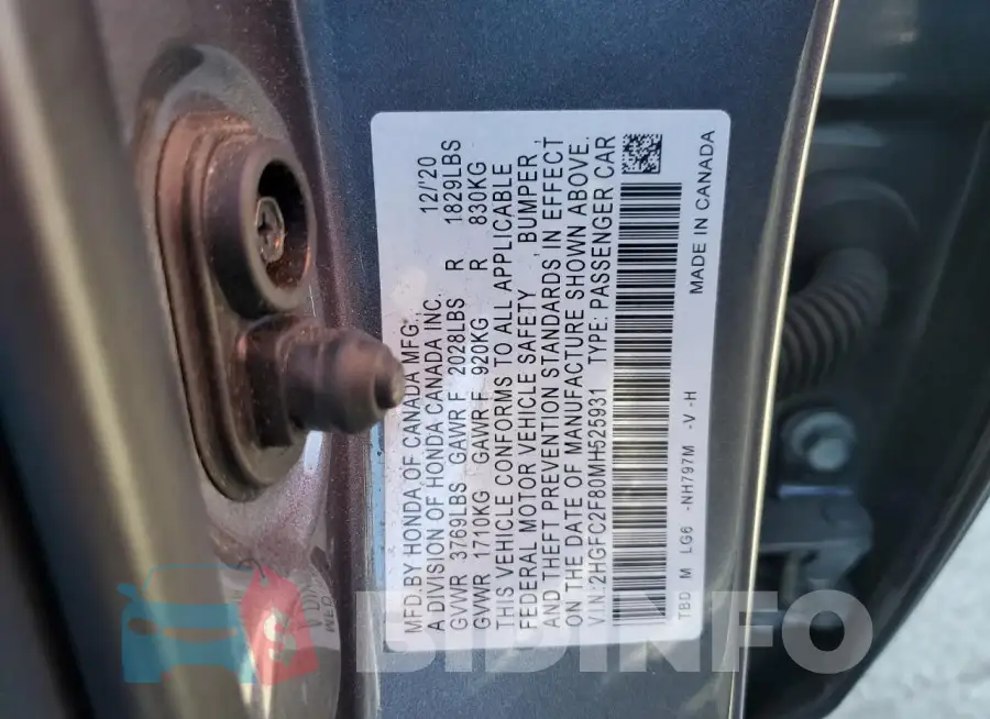 2HGFC2F80MH525931 Photo# 12