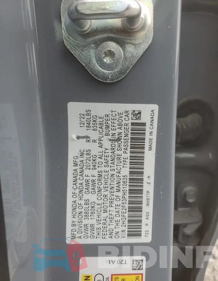 2HGFE2F53PH510635 Photo# 12