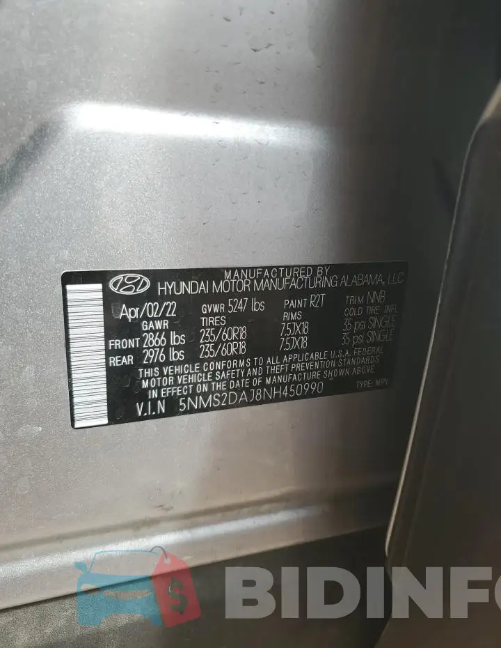 5NMS2DAJ8NH450990 Photo# 13