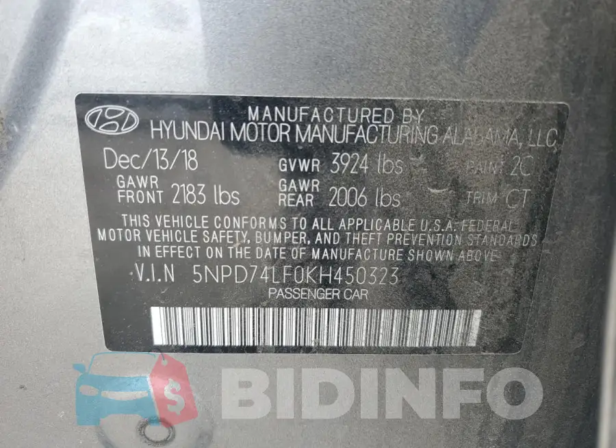 5NPD74LF0KH450323 Photo# 12