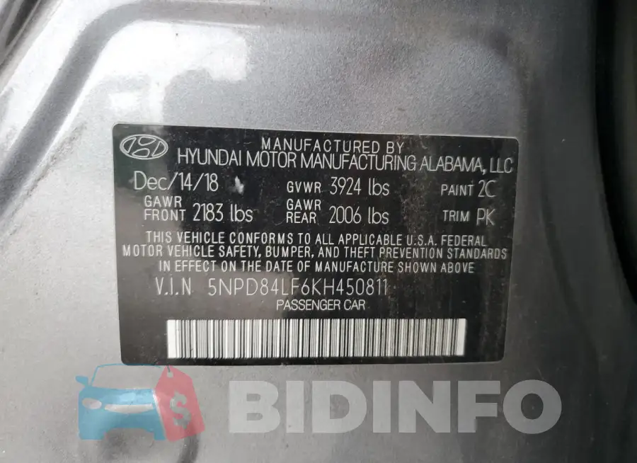5NPD84LF6KH450811 Photo# 12