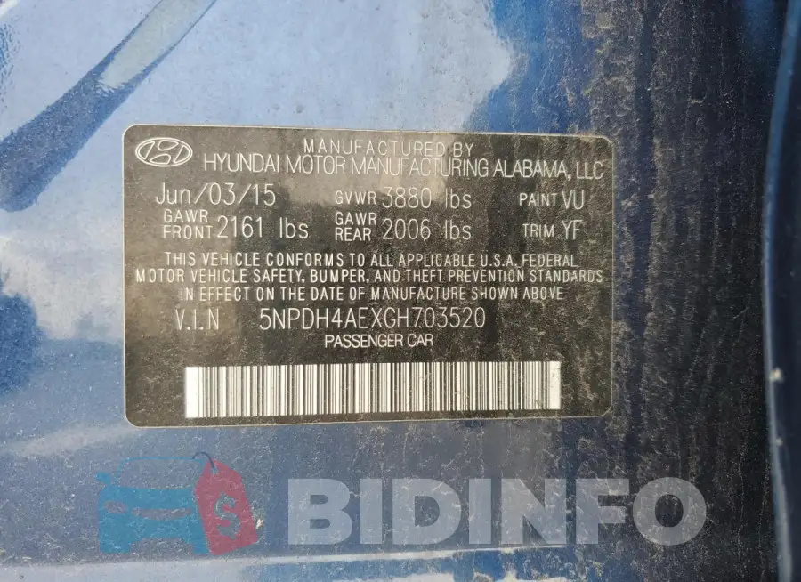 5NPDH4AEXGH703520 Photo# 12