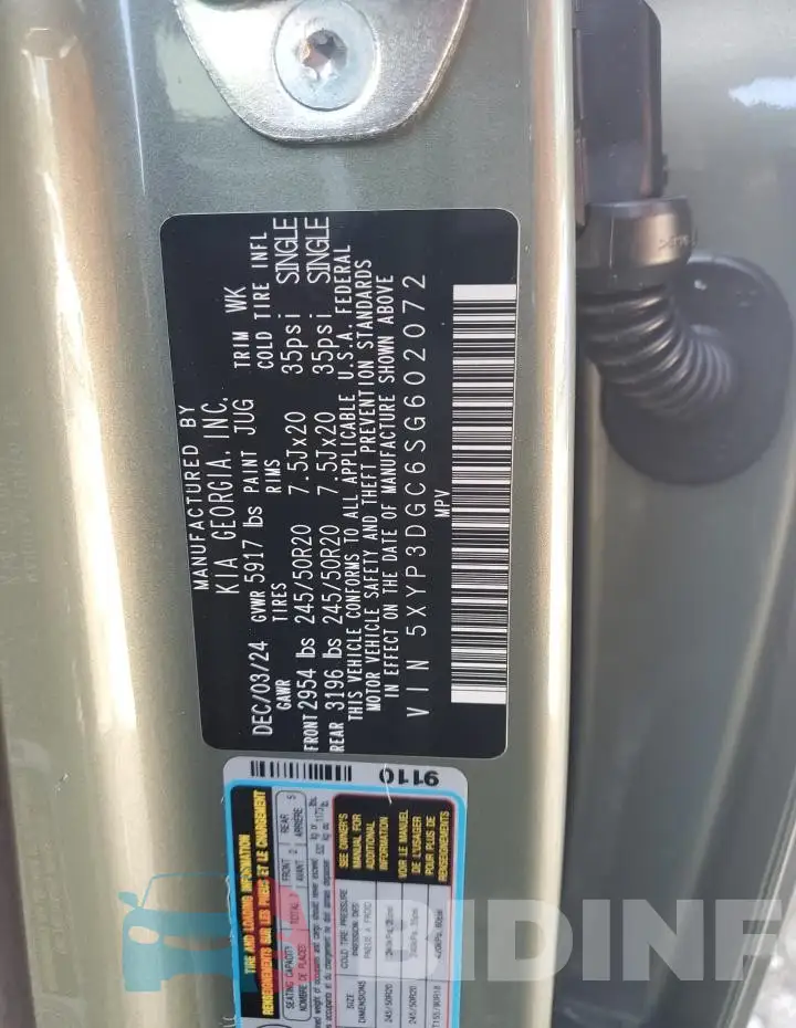 5XYP3DGC6SG602072 Photo# 14