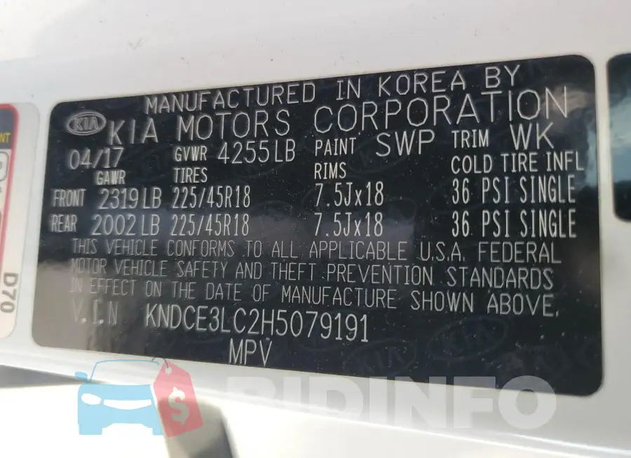 KNDCE3LC2H5079191 Photo# 14