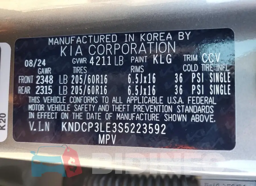 KNDCP3LE3S5223592 Photo# 14