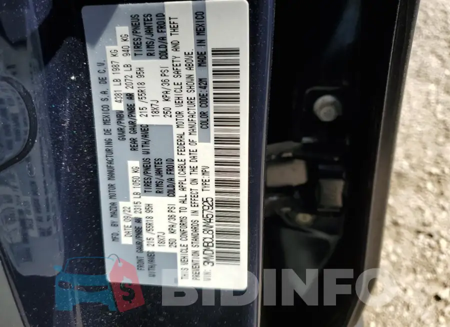 3MVDMBCL8NM457925 Photo# 12