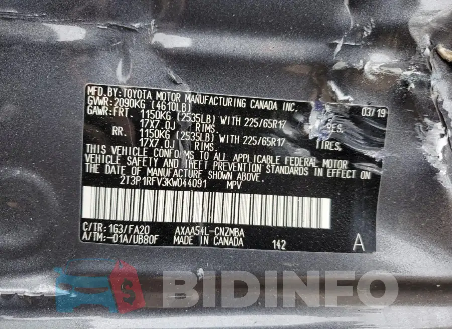 2T3P1RFV3KW044091 Photo# 13