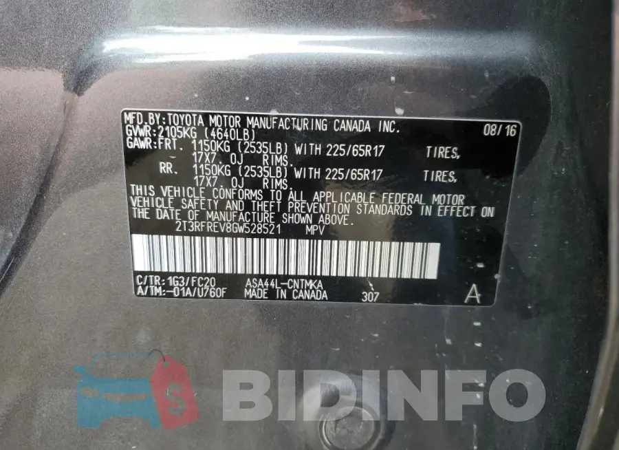 2T3RFREV8GW528521 Photo# 14