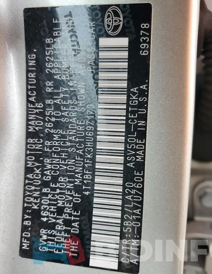 4T1BF1FK3HU697170 Photo# 13
