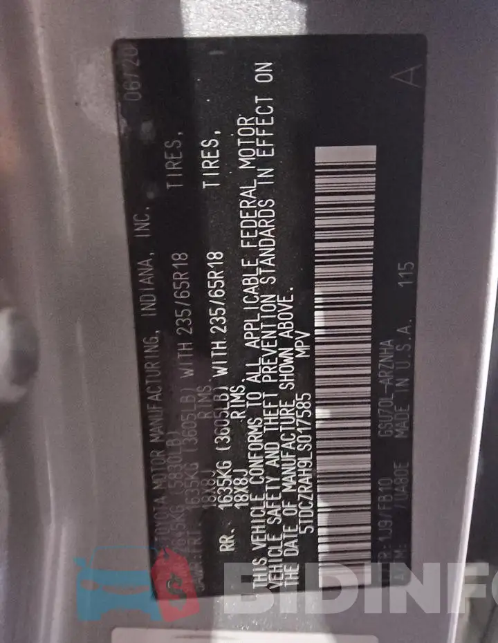 5TDCZRAH9LS017585 Photo# 12