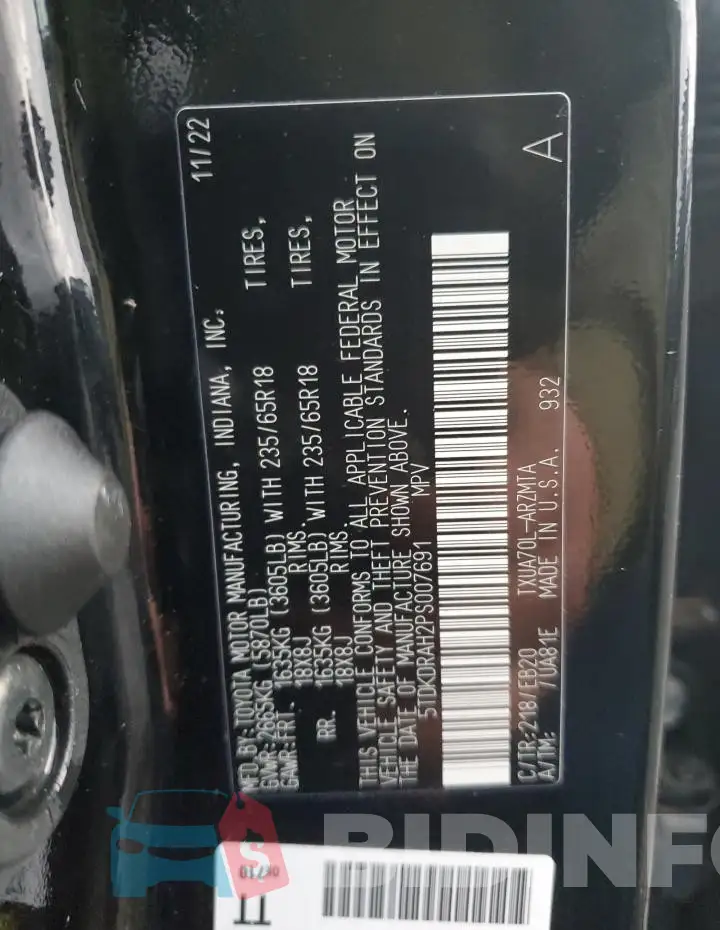 5TDKDRAH2PS007691 Photo# 13