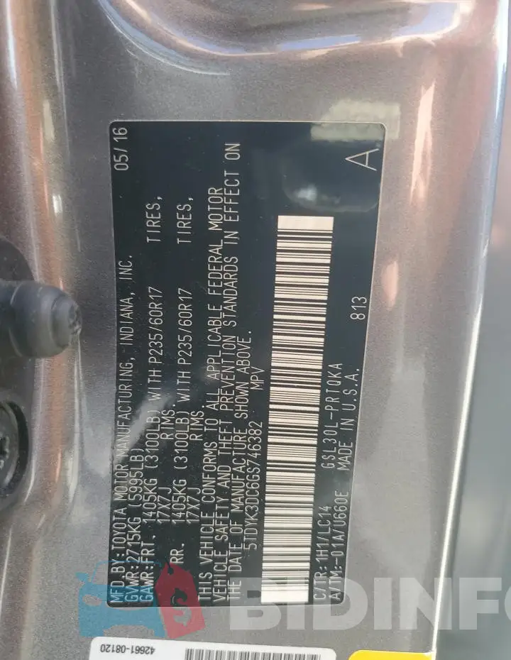 5TDYK3DC6GS746382 Photo# 13