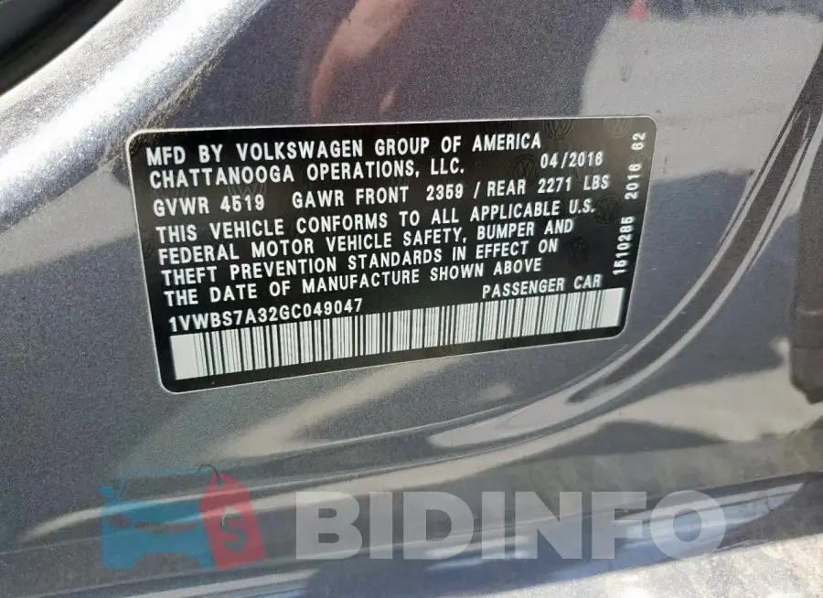 1VWBS7A32GC049047 Photo# 13