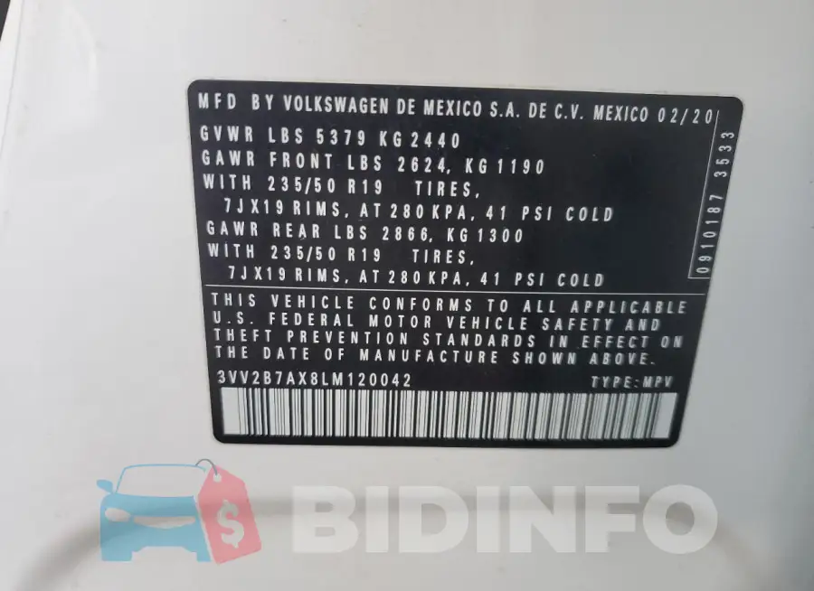 3VV2B7AX8LM120042 Photo# 13