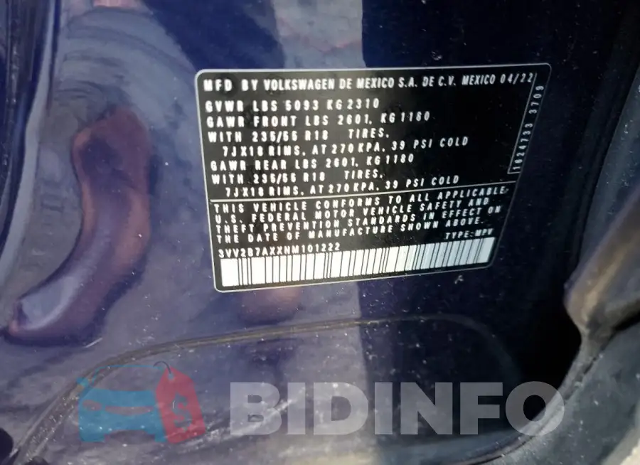 3VV2B7AXXNM101222 Photo# 13