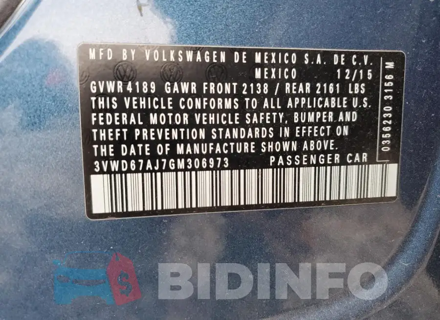 3VWD67AJ7GM306973 Photo# 12