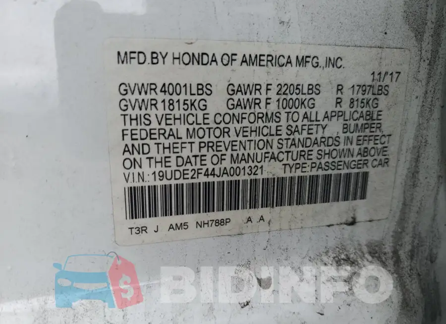 19UDE2F44JA001321 Photo# 12