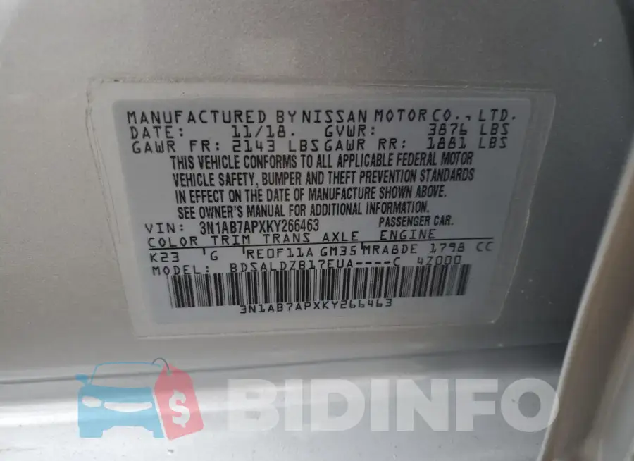 3N1AB7APXKY266463 Photo# 12