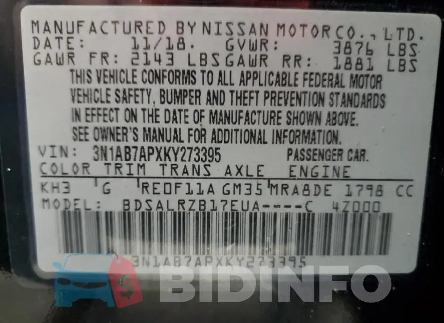 3N1AB7APXKY273395 Photo# 12