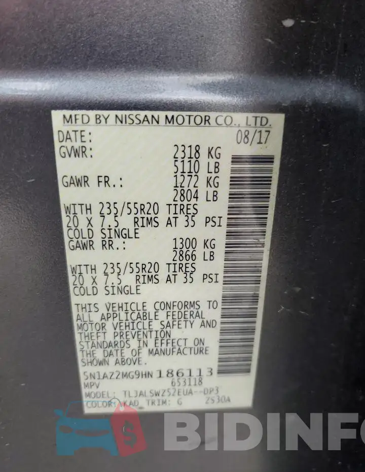 5N1AZ2MG9HN186113 Photo# 14