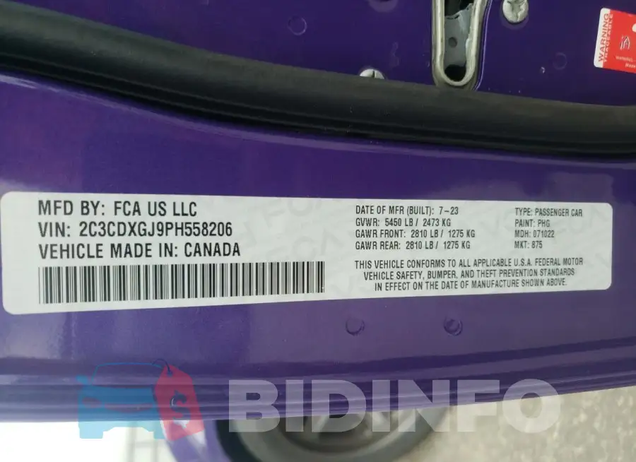 2C3CDXGJ9PH558206 Photo# 12
