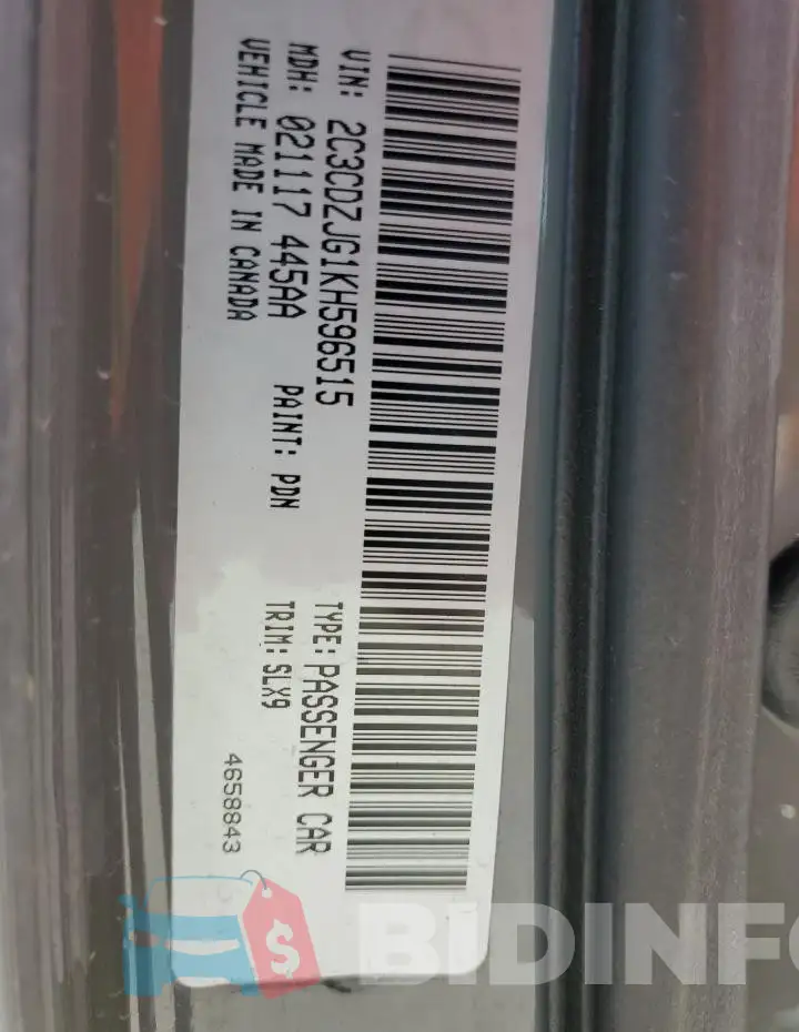 2C3CDZJG1KH596515 Photo# 13