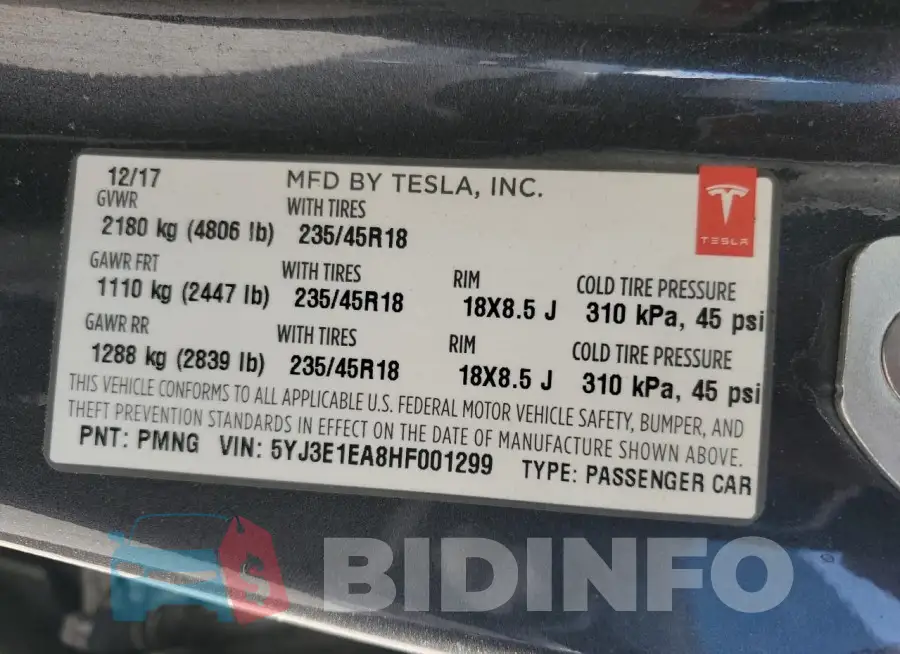 5YJ3E1EA8HF001299 Photo# 13